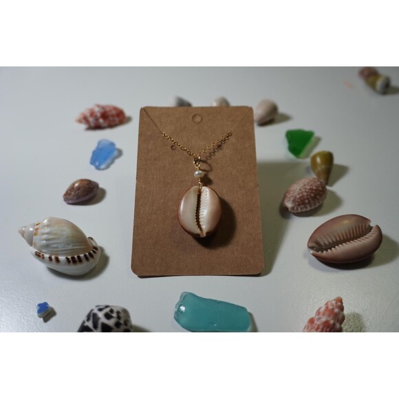 Cowrie Shell Necklace, 14k Gold Filled Chain - Picture 4 of 7